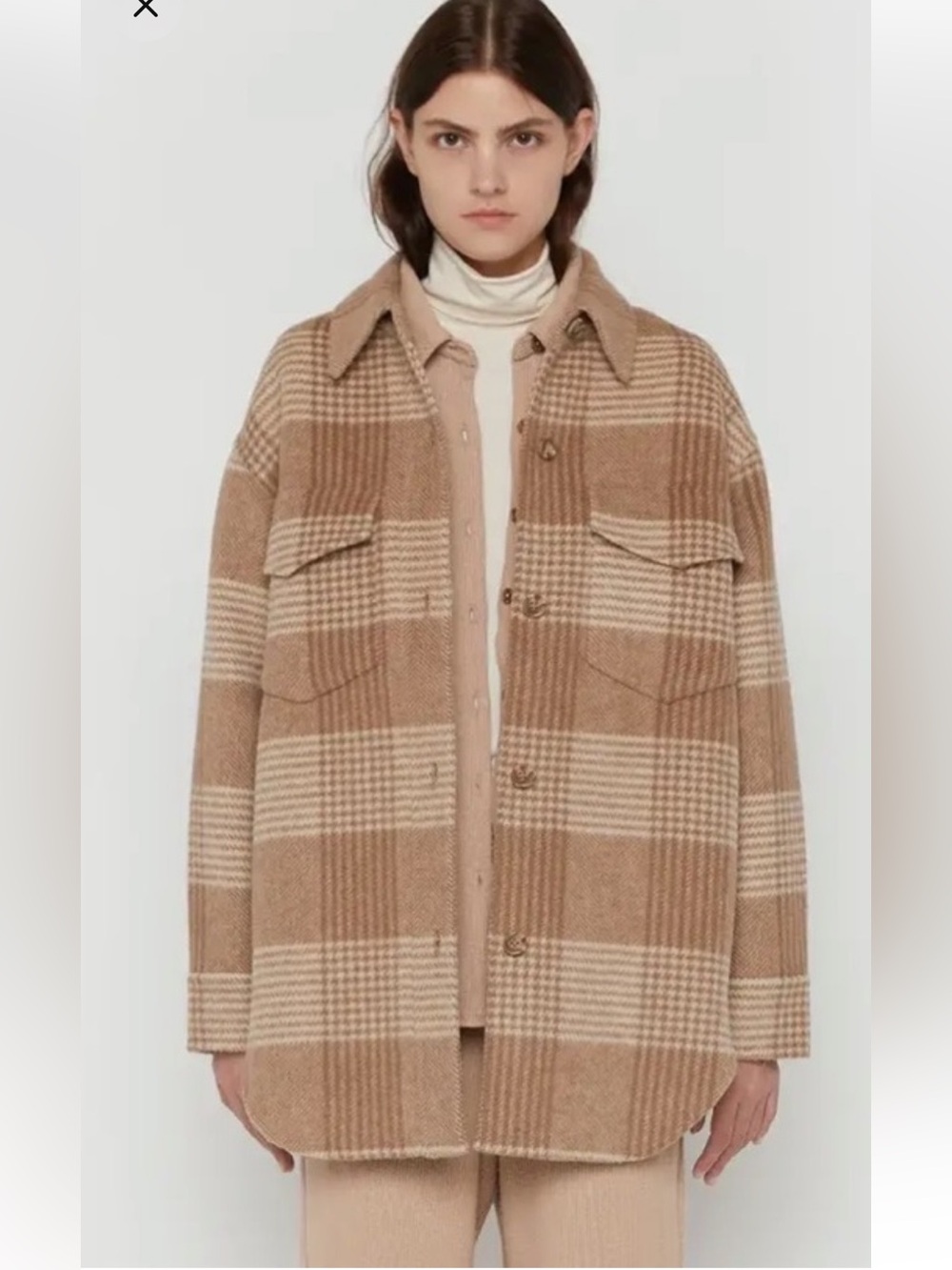 OAK + FORT Taupe Plaid Utility Shacket